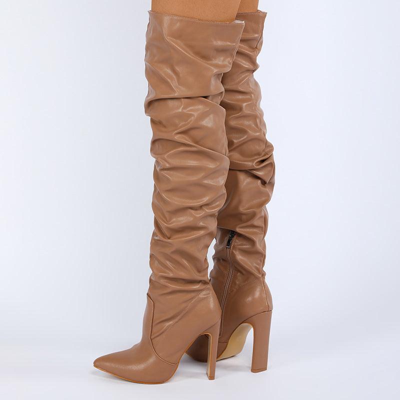 pointy toe thick high heel over the knee boots