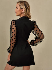 Stitching polka-dot mesh black dress