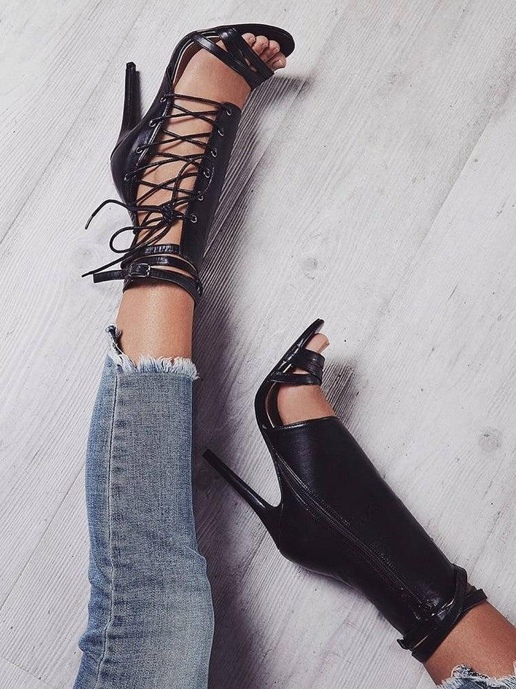 high-heel strap belt buckle sandals