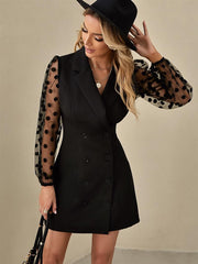 Stitching polka-dot mesh black dress