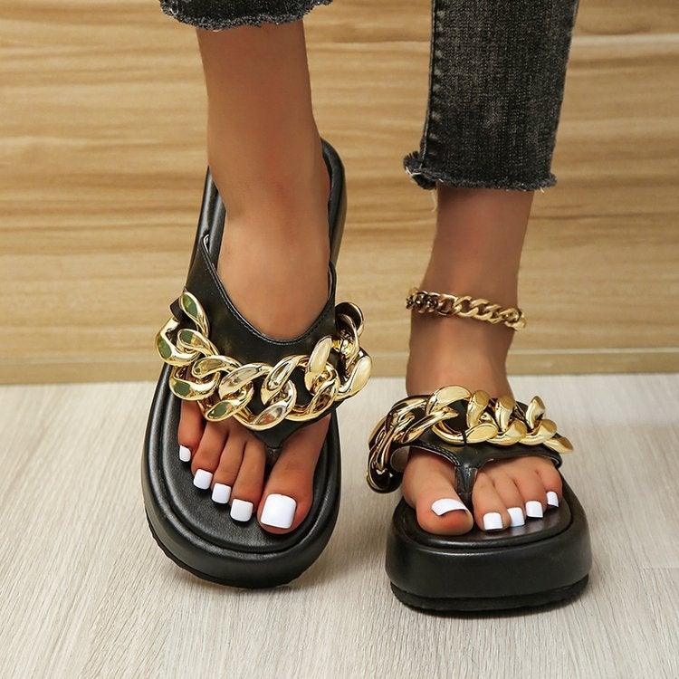 Thick-soled chain sandals