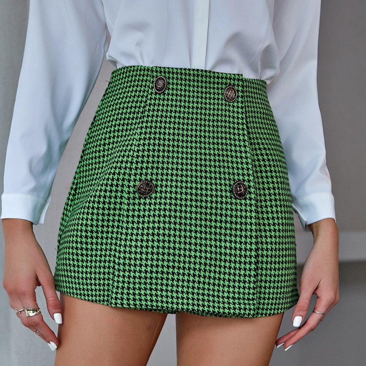 Classic houndstooth high waist A-line skirt