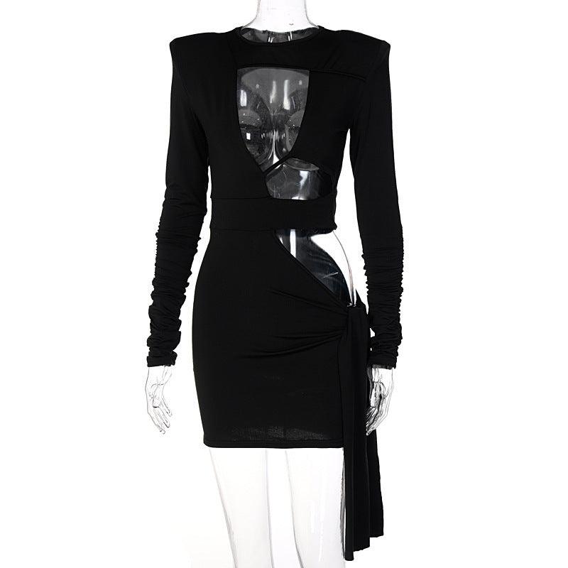 Hollow stitching shoulder pad dress