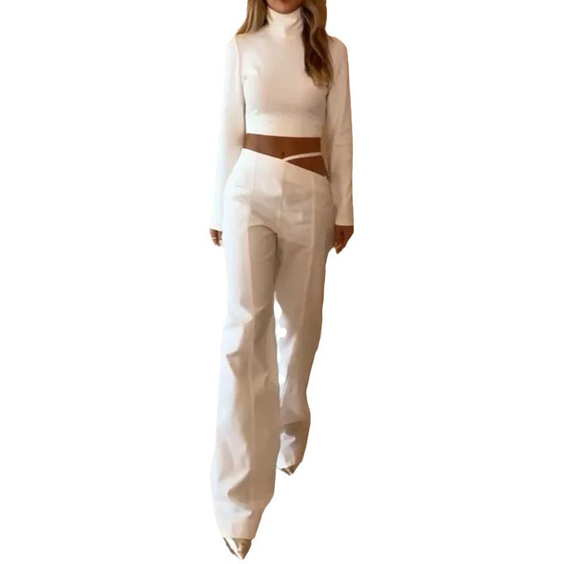 High-neck navel-baring casual suit