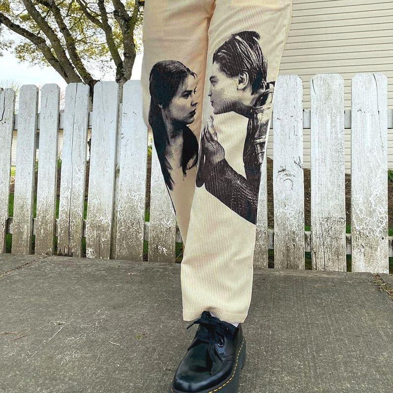 Love portrait print casual straight pants