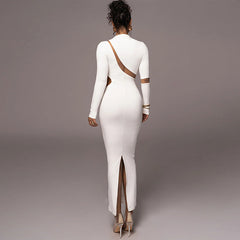 Hollow Back Slit Long Sleeve Dress