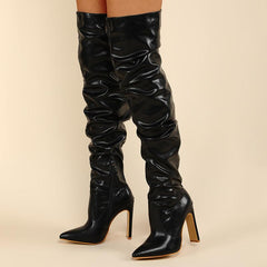 pointy toe thick high heel over the knee boots