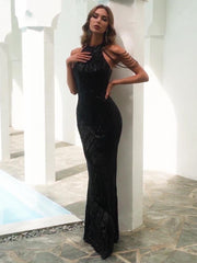 Tassel sequin host fishtail long slim dress