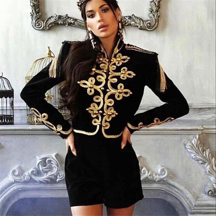 Epaulette Flower Beaded Tassel Jacket Coat