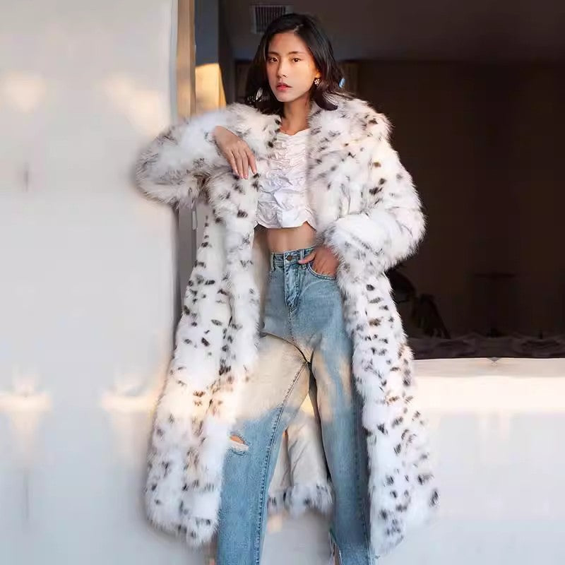 Korean leopard print fur coat