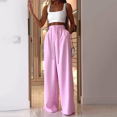 Loose Pink Long Pant and white Crop Top