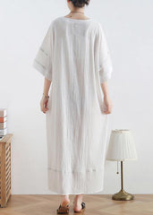 Loose o neck baggy linen summer clothes For Women design white Dresses