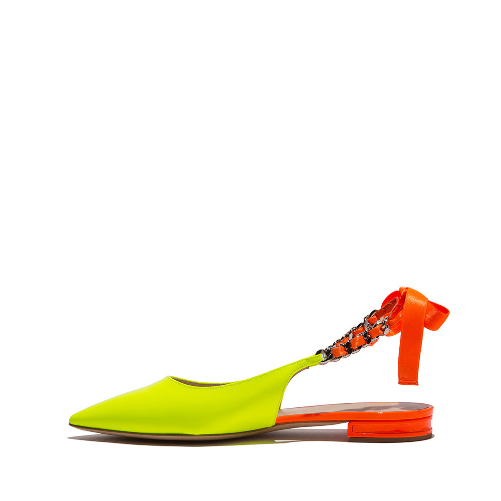 Neon Yellow Patent Leather Flat Slingback Shoes