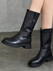 Classic Leather Side Zipper Knight Boots