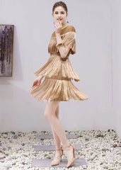 Boutique Elegant Gold Tasseled Hollow Out Party Dresses Summer