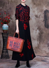 Classy Black Print slim fit Cotton Holiday Dress