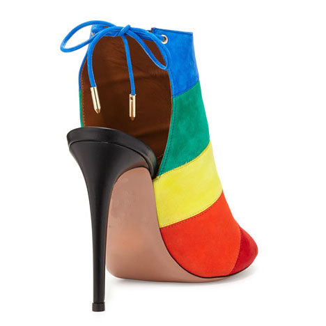 Rainbow Slingback Peep Toe Summer Boots Vegan Suede Stilettos Ankle Boots