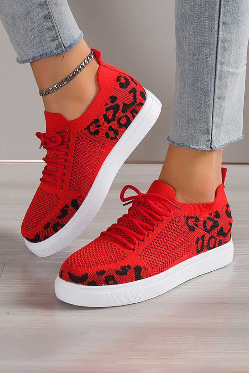 Casual Mesh Patchwork Leopard Pattern Lace Up Sneakers