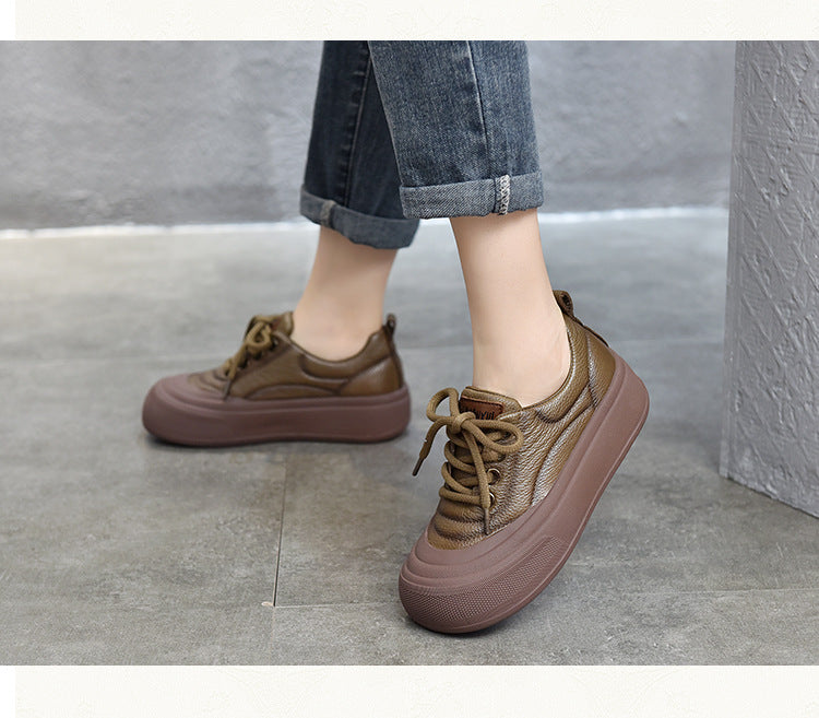 Casual Lace Up Leather Mid-heel Shoes