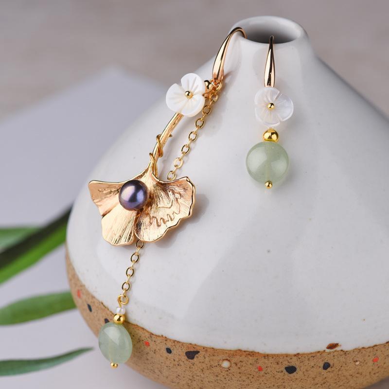 Asymmetric Ginkgo Gold Plated Drop Earrings