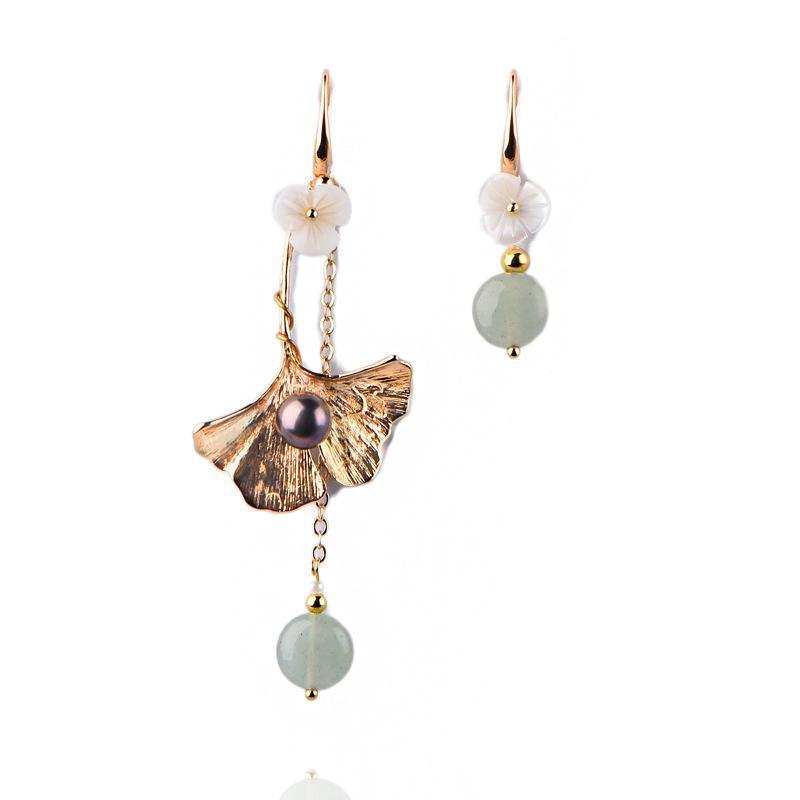 Asymmetric Ginkgo Gold Plated Drop Earrings