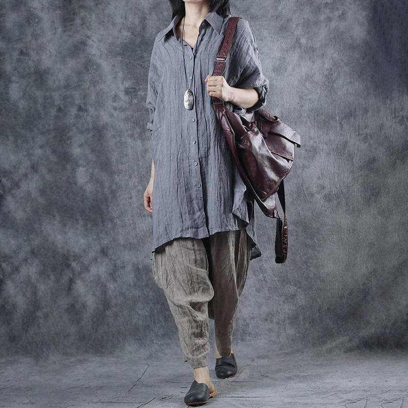 Asymmetrical Loose Casual Linen Button Shirt