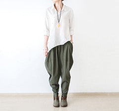 Autmn Loose Cotton Linen Wide Leg Harem Pants