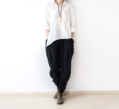 Autmn Loose Cotton Linen Wide Leg Harem Pants