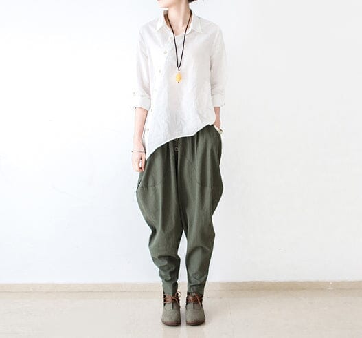 Autmn Loose Cotton Linen Wide Leg Harem Pants