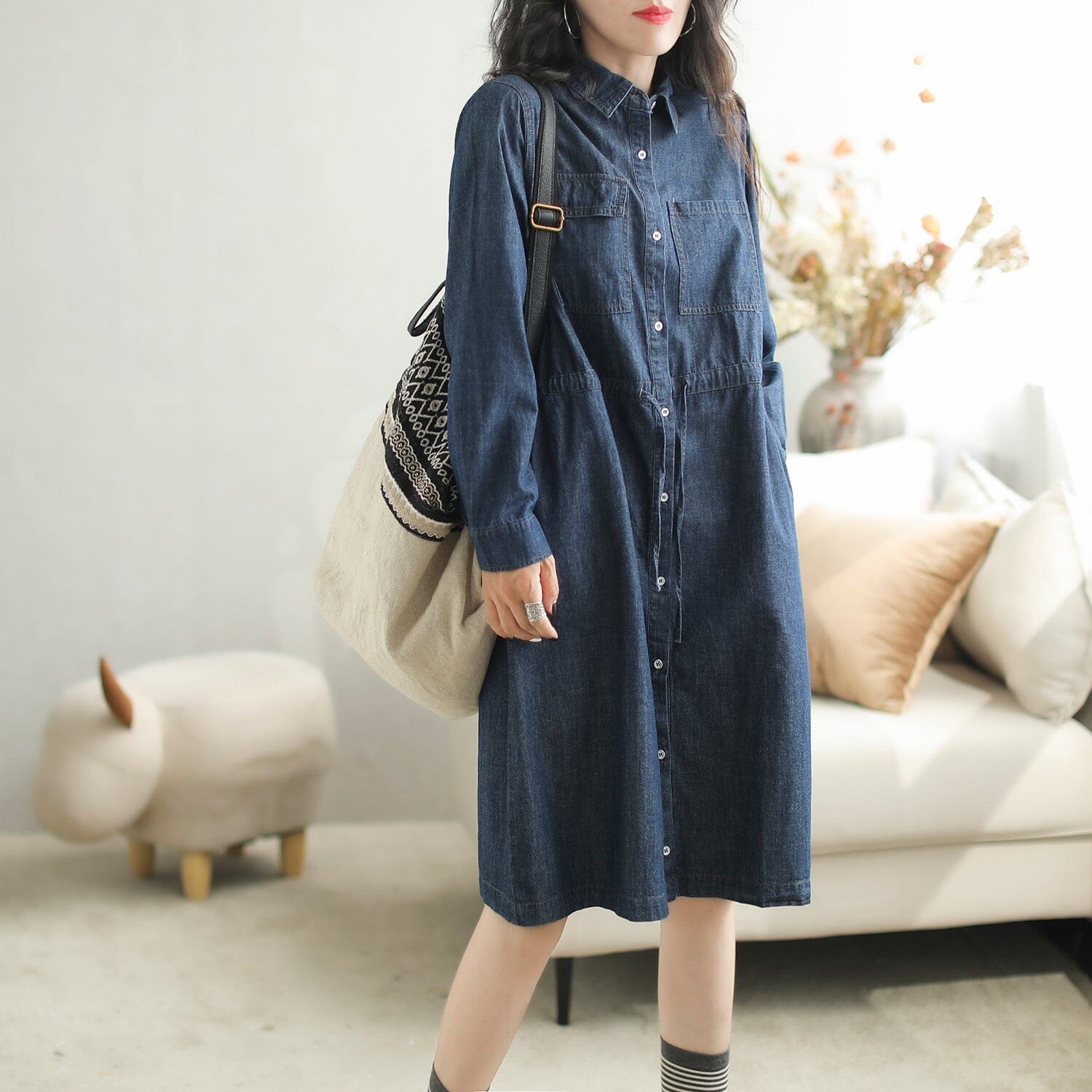 Autumn Casual Fashion Long Sleeve Denim Dress