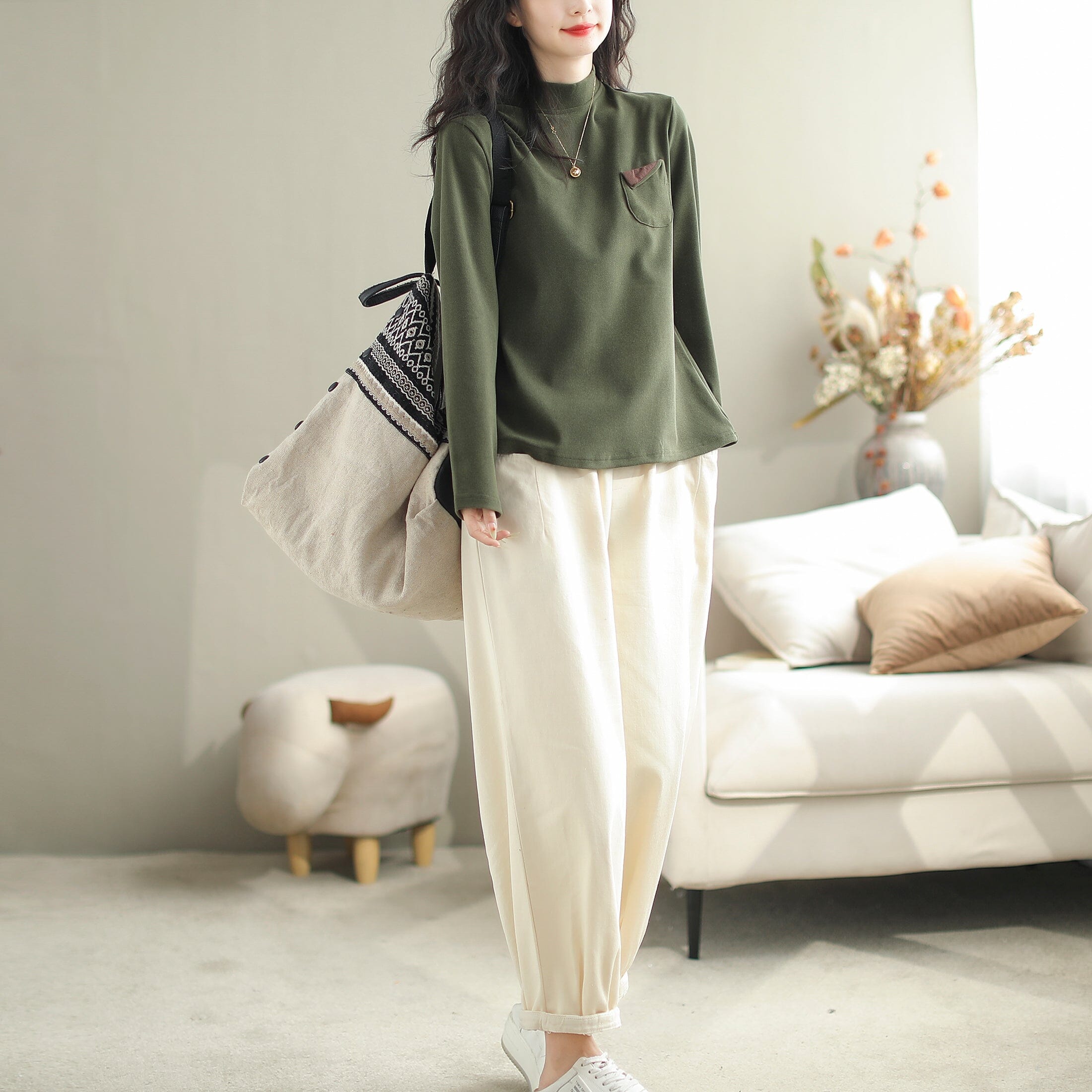 Autumn Casual Fashion Solid Cotton Loose Pants