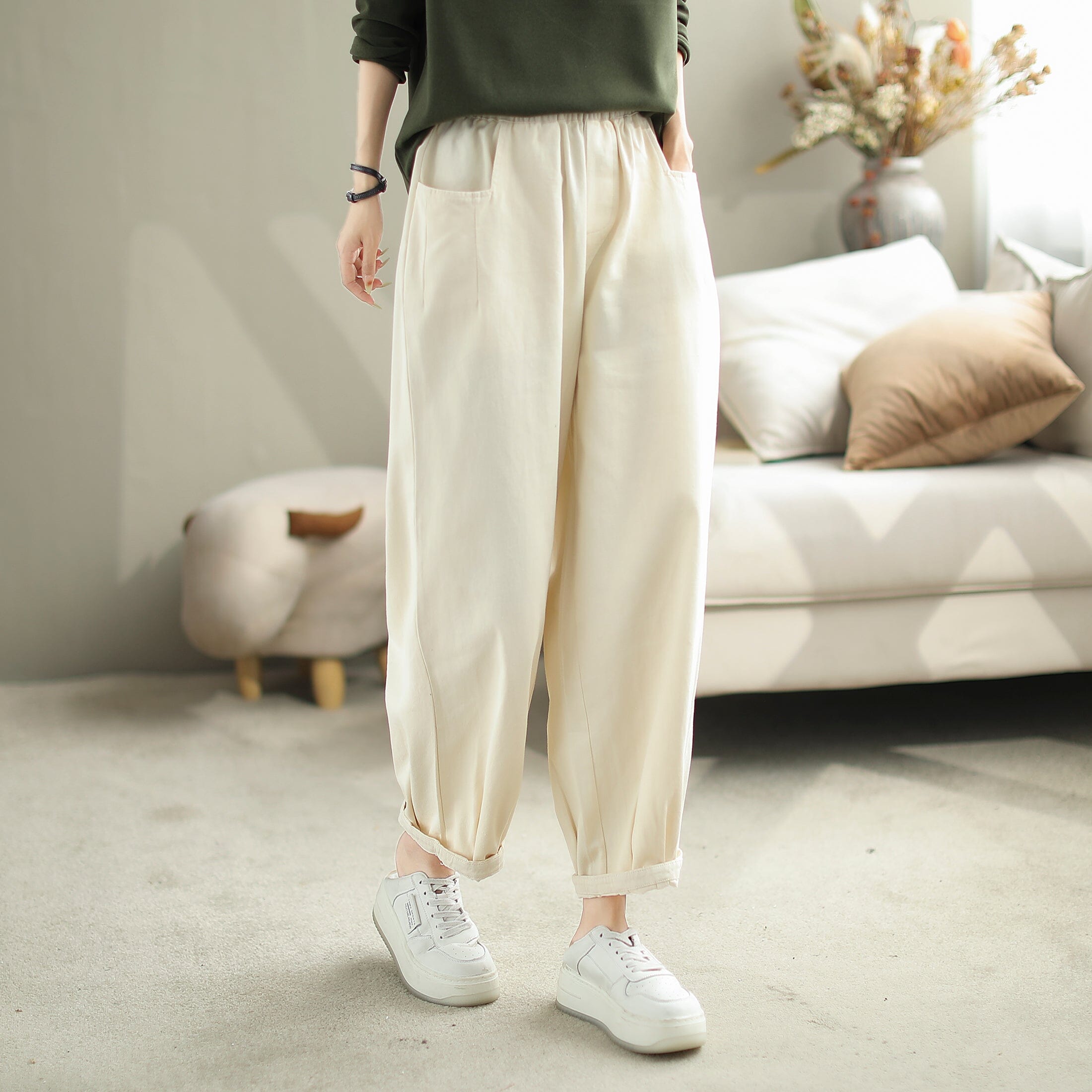 Autumn Casual Fashion Solid Cotton Loose Pants