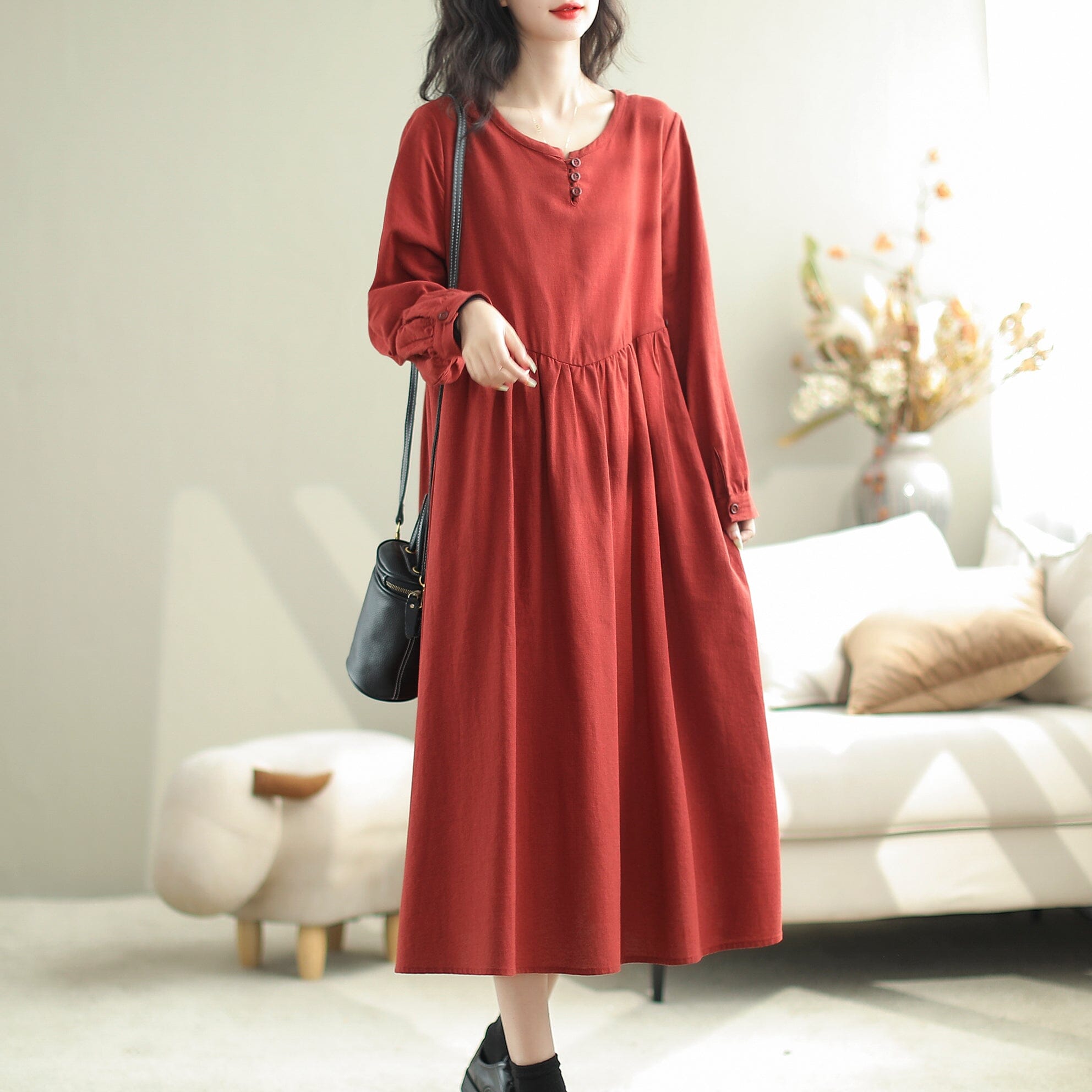 Autumn Casual Fashion Solid Loose A-Line Dress