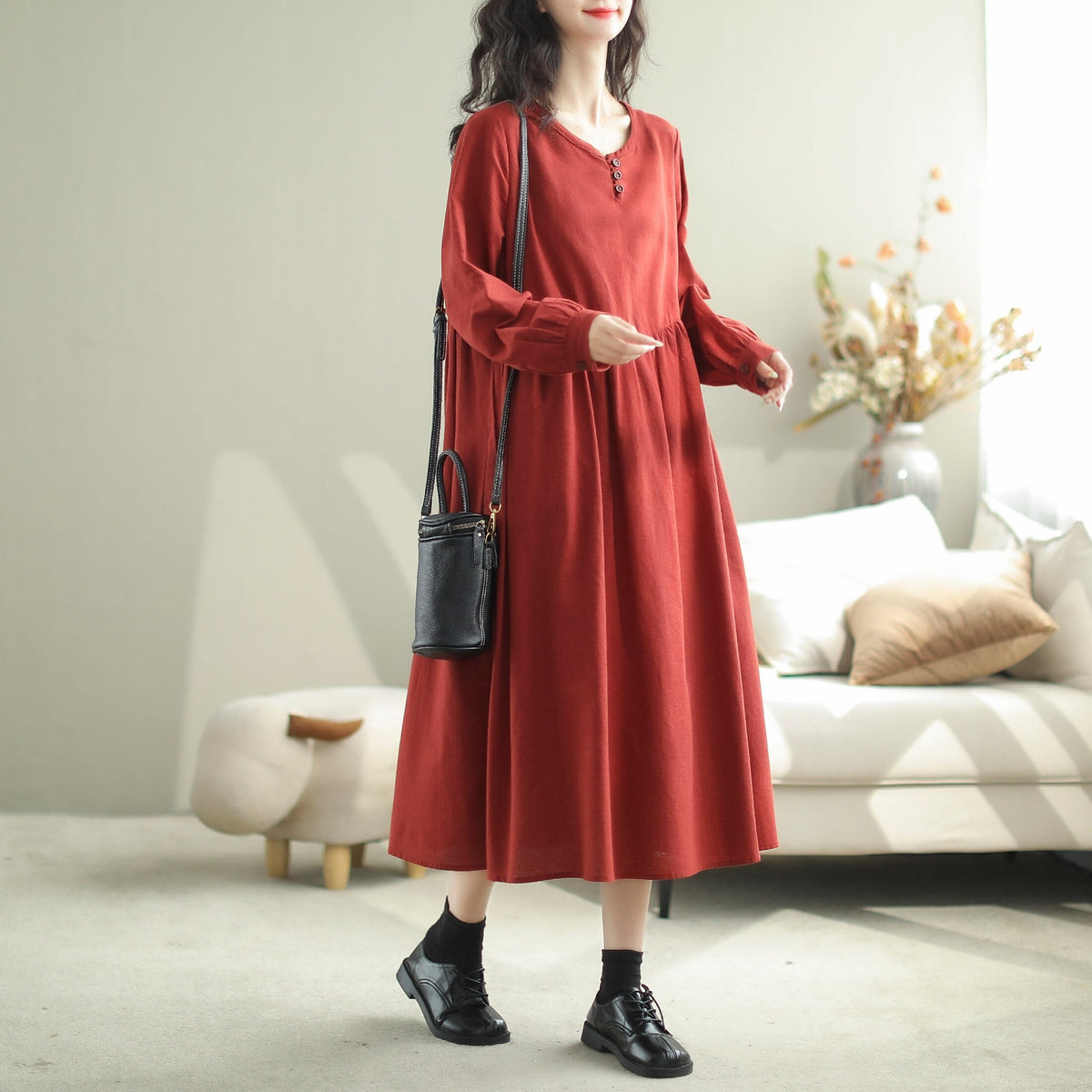 Autumn Casual Fashion Solid Loose A-Line Dress