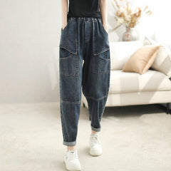 Autumn Casual Loose Patchwork Cotton Harem Jeans