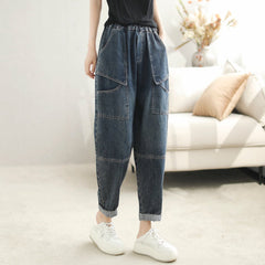 Autumn Casual Loose Patchwork Cotton Harem Jeans