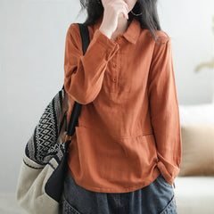 Autumn Casual Minimalist Cotton Loose Blouse