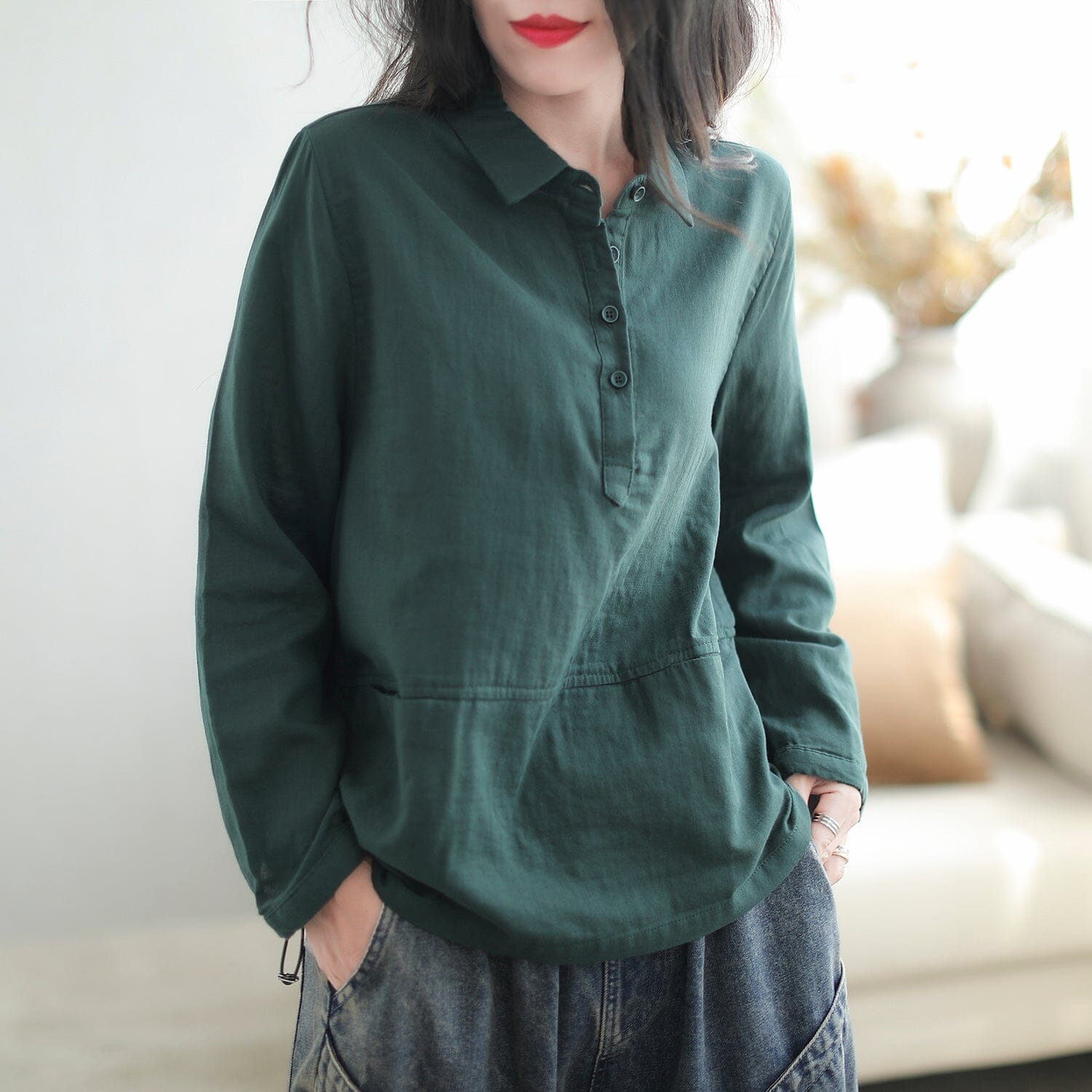 Autumn Casual Minimalist Cotton Loose Blouse