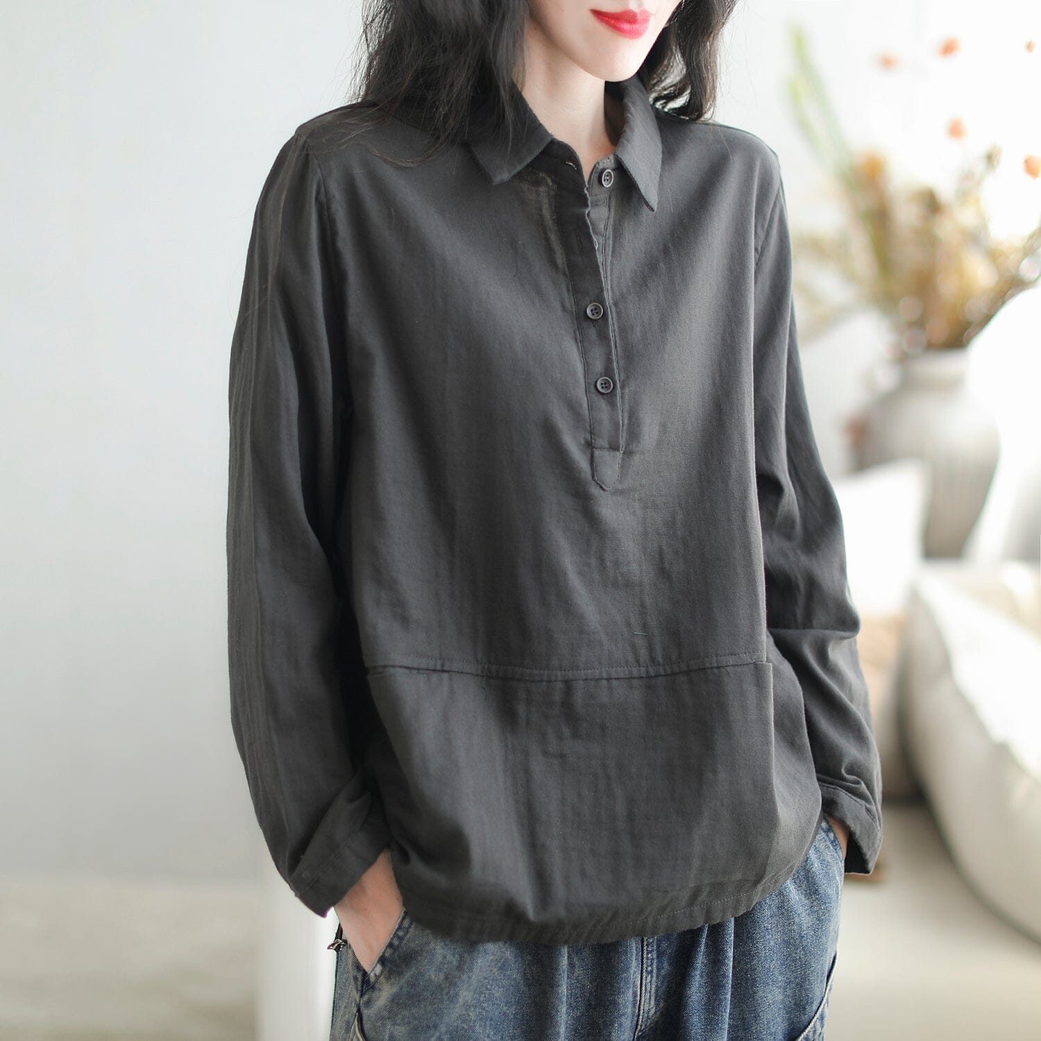 Autumn Casual Minimalist Cotton Loose Blouse