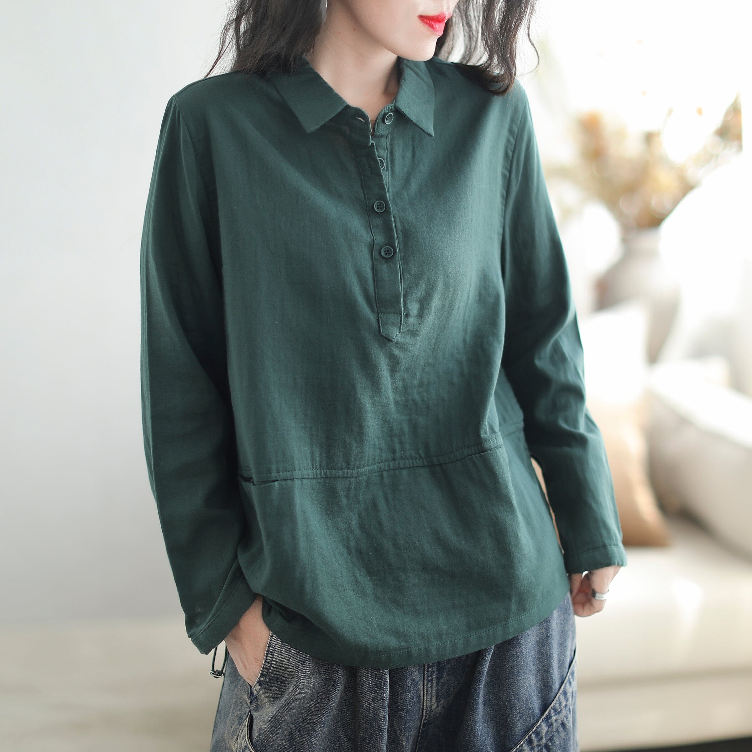 Autumn Casual Minimalist Cotton Loose Blouse