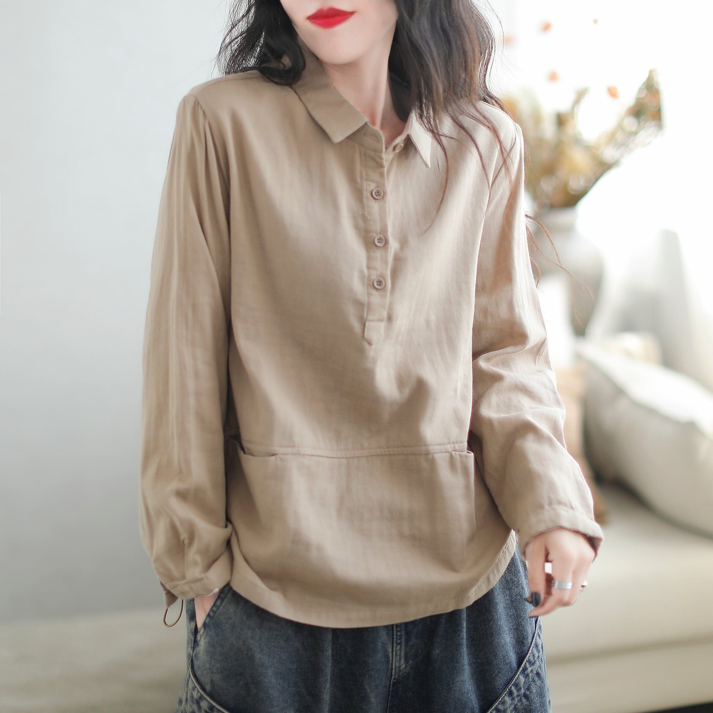 Autumn Casual Minimalist Cotton Loose Blouse