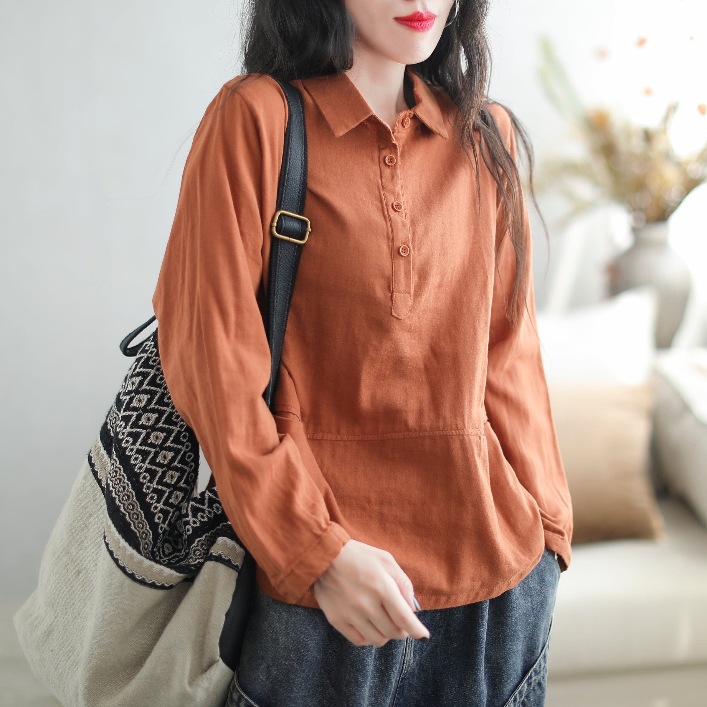 Autumn Casual Minimalist Cotton Loose Blouse