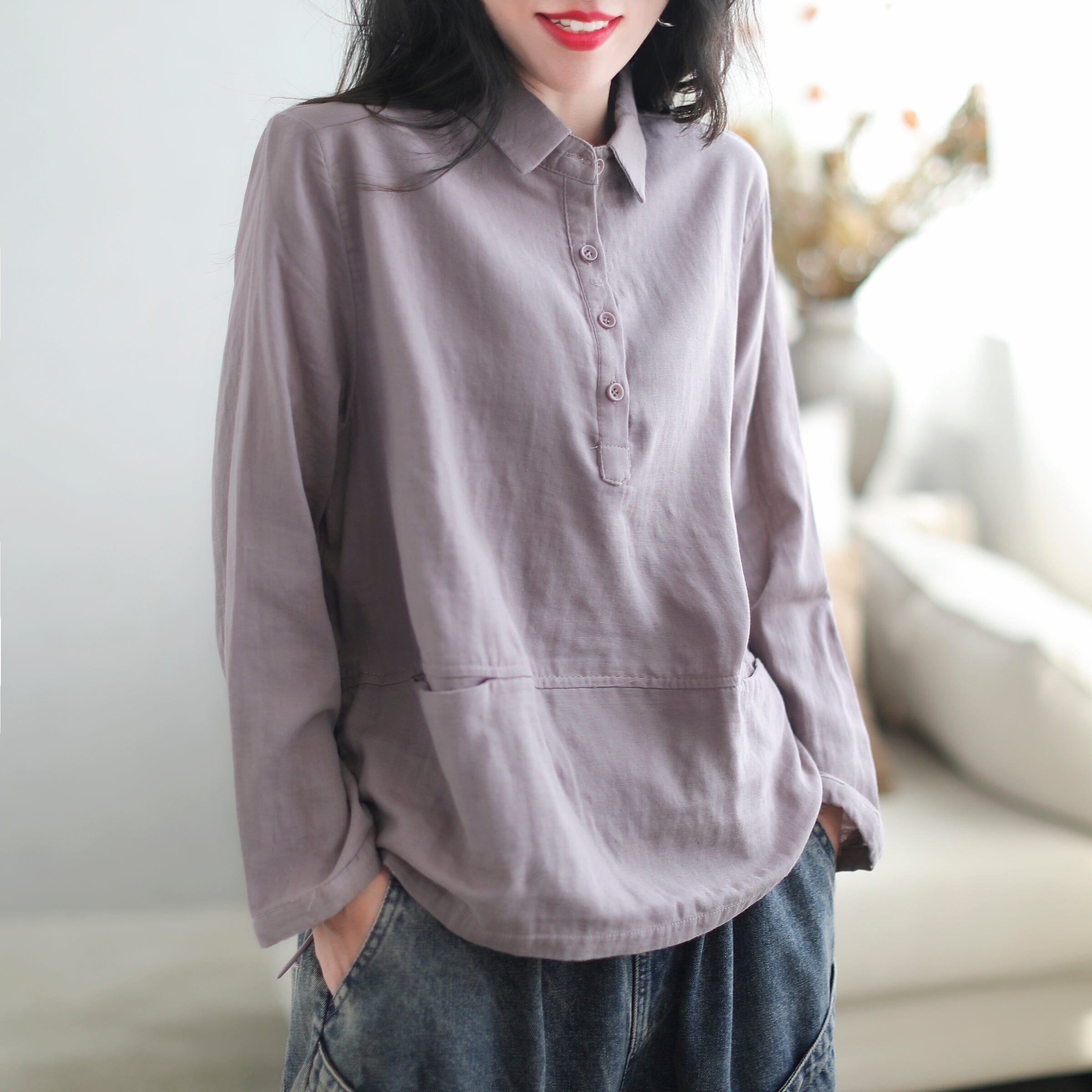 Autumn Casual Minimalist Cotton Loose Blouse