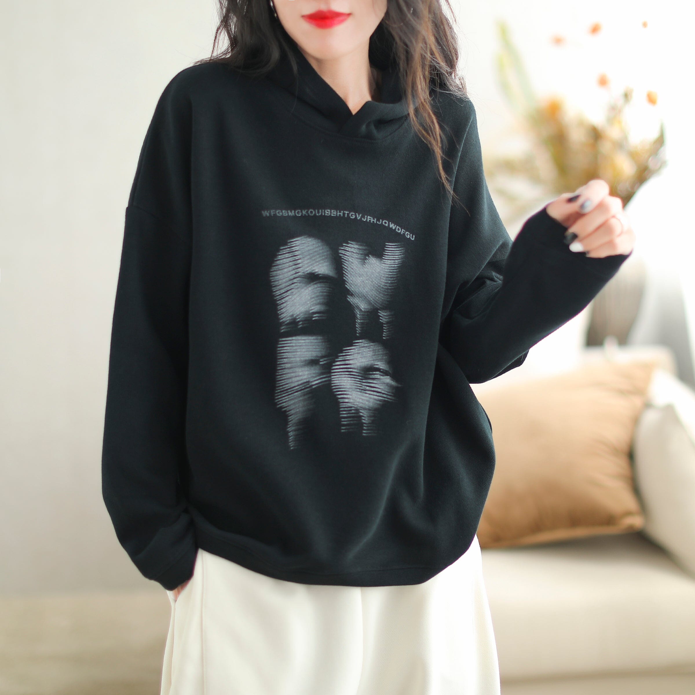 Autumn Casual Minimalist Print Loose Hoodie