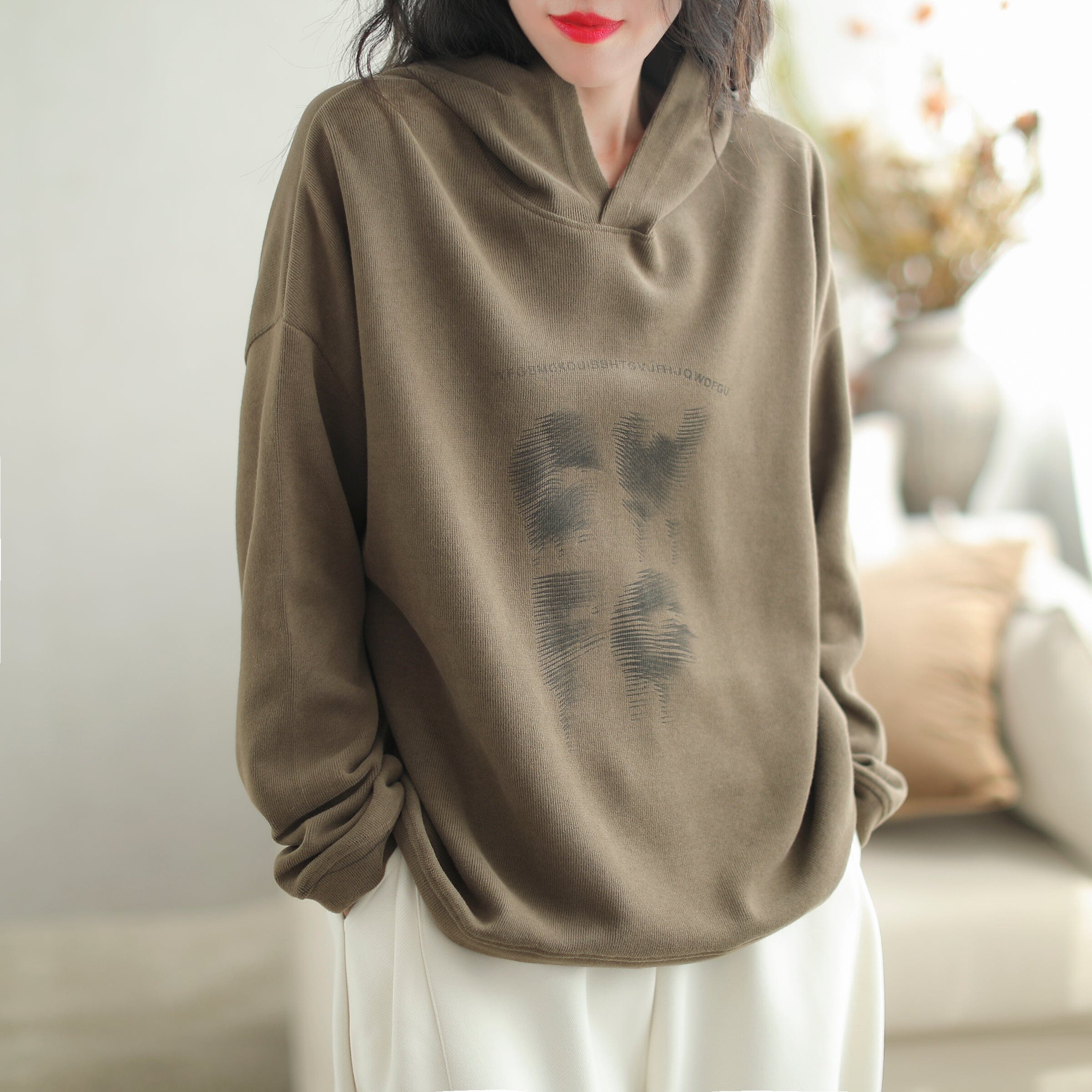 Autumn Casual Minimalist Print Loose Hoodie