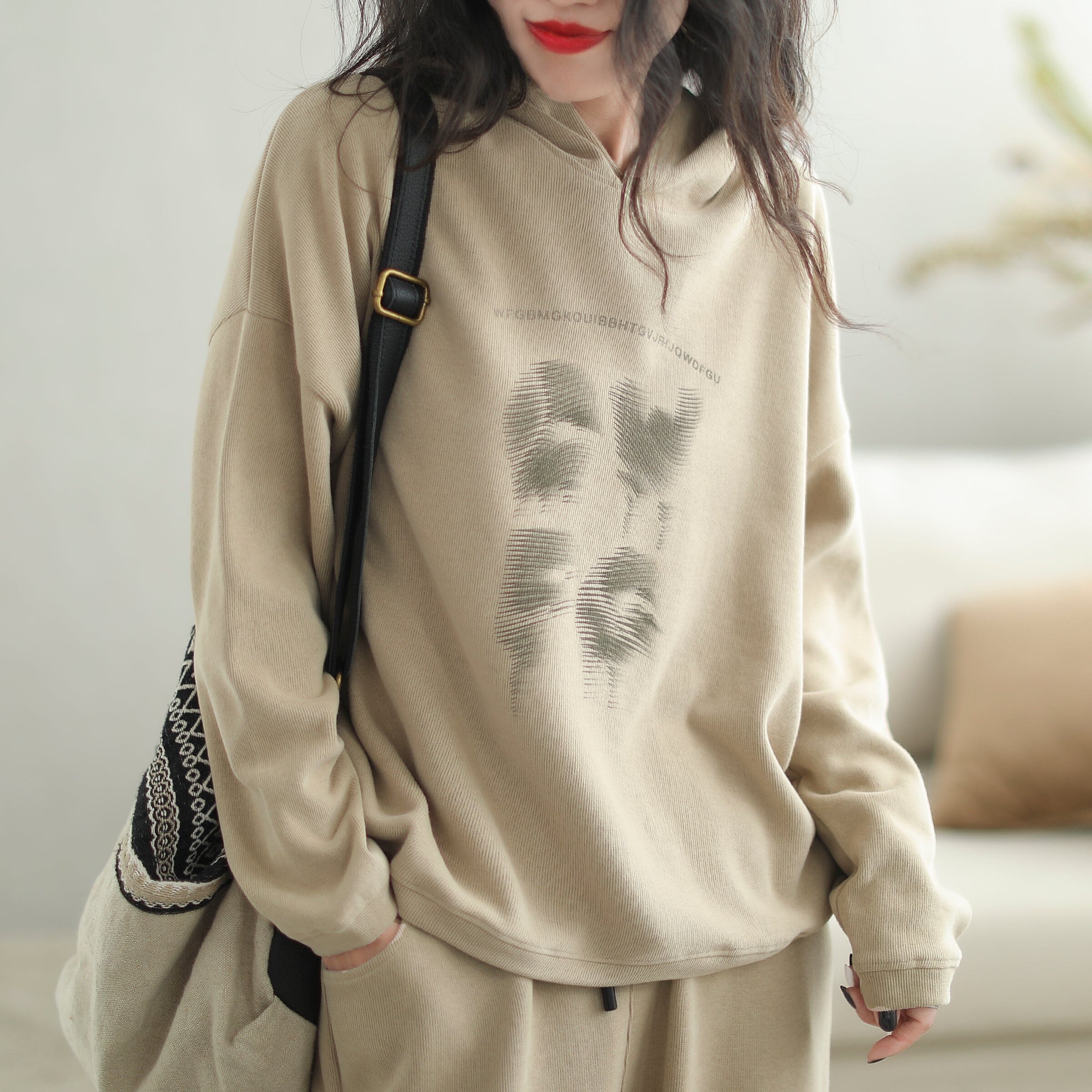 Autumn Casual Minimalist Print Loose Hoodie