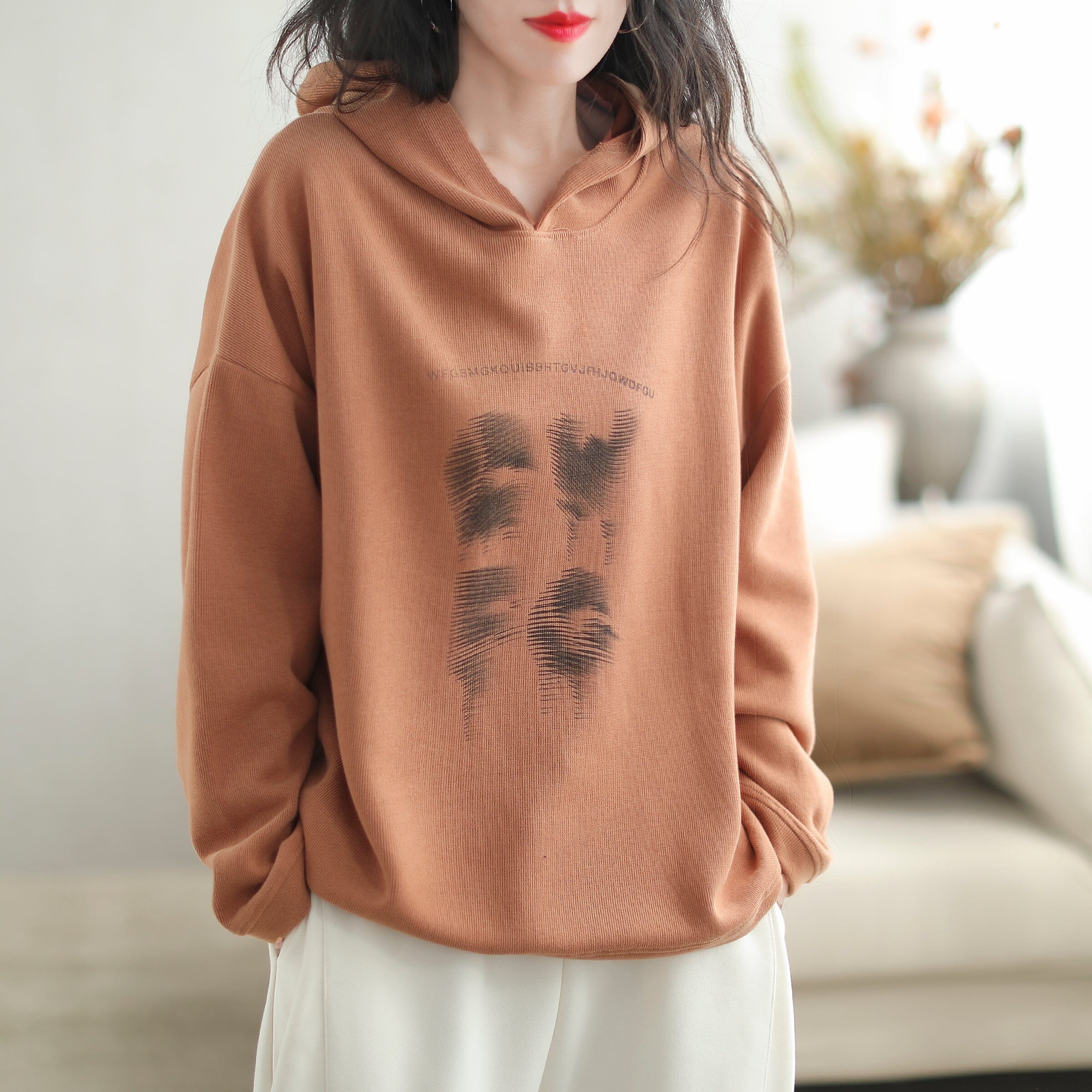 Autumn Casual Minimalist Print Loose Hoodie