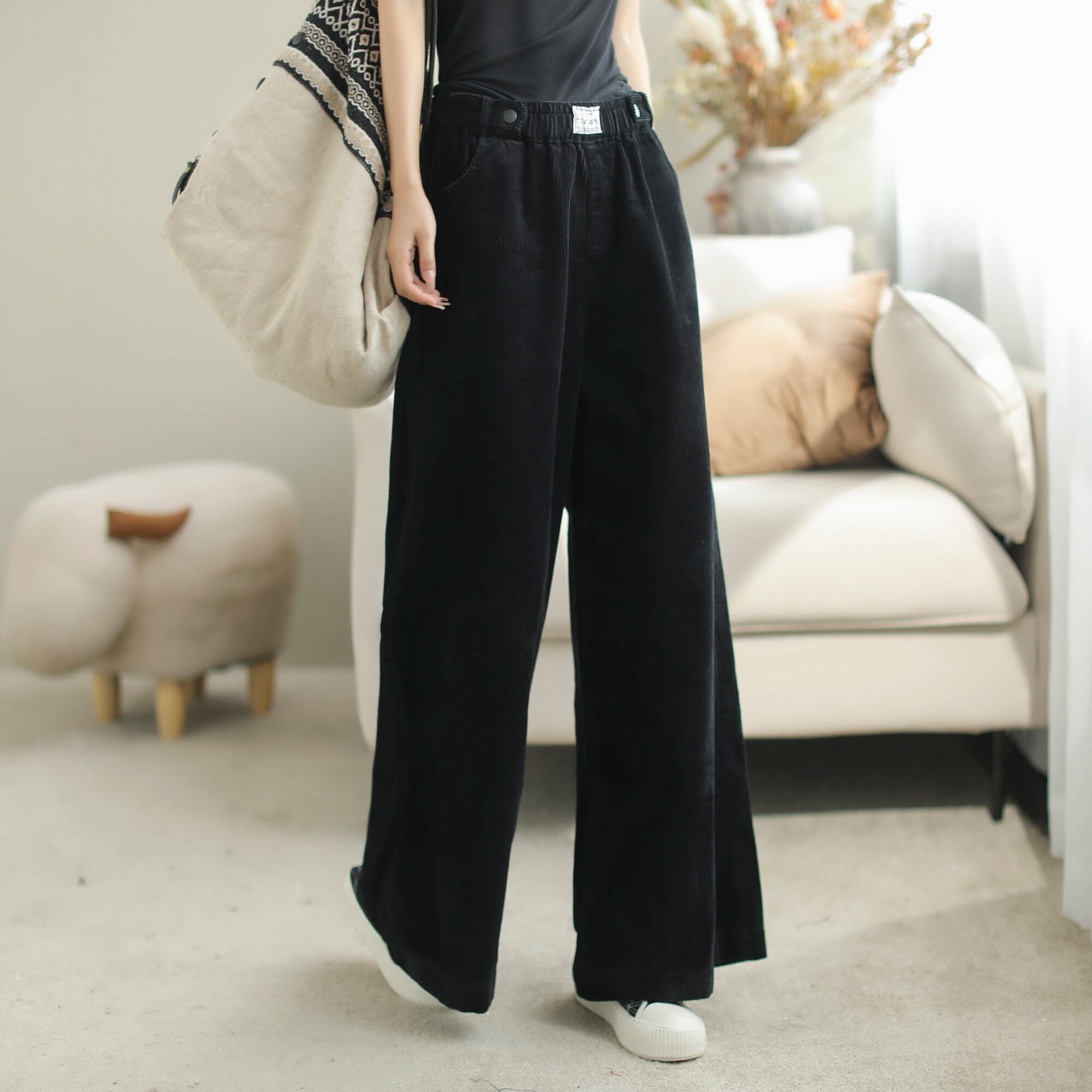 Autumn Casual Minimalist Wide Leg Corduroy Pants