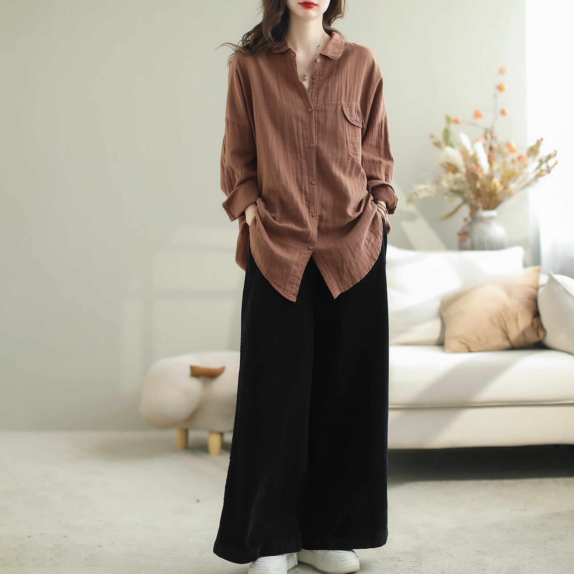 Autumn Casual Minimalist Wide Leg Corduroy Pants