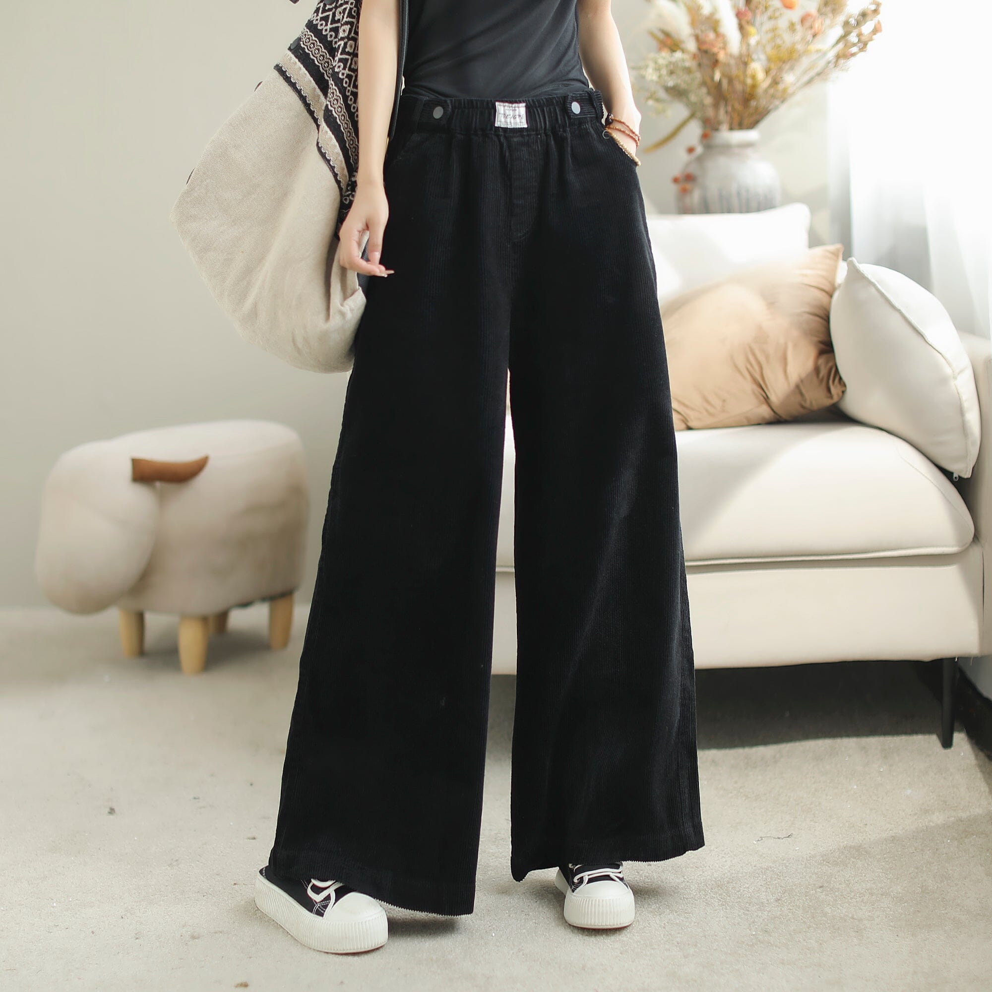 Autumn Casual Minimalist Wide Leg Corduroy Pants